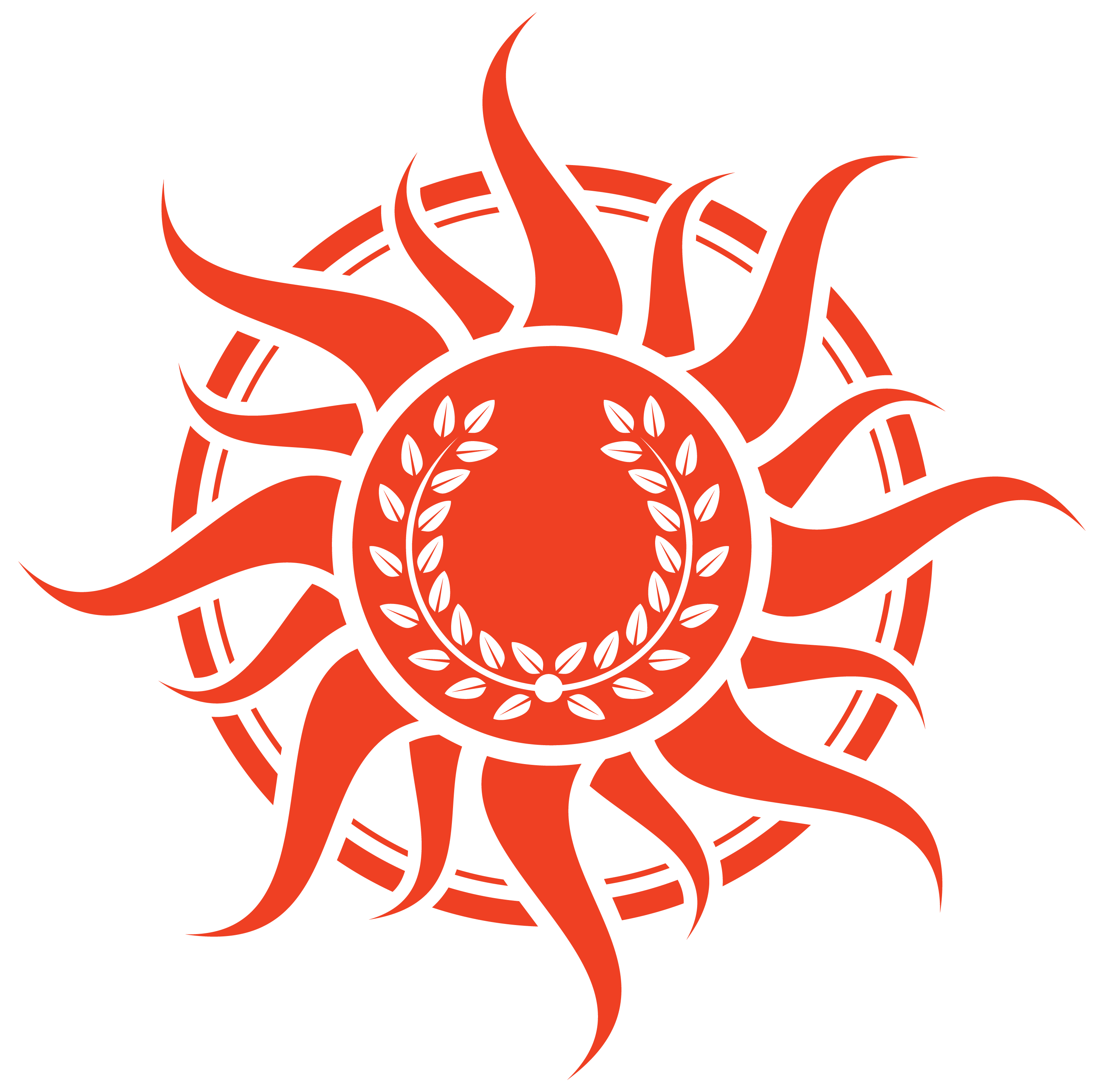 Nationalism Light and Victory Logo. Reddish orange sun with laurel wreath in centre.